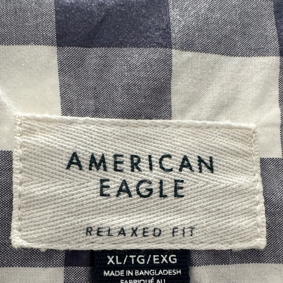 American Eagle Outfitters Navy/White Gingham Plaid Button-Down Shirt Men’s XL - Picture 5 of 6
